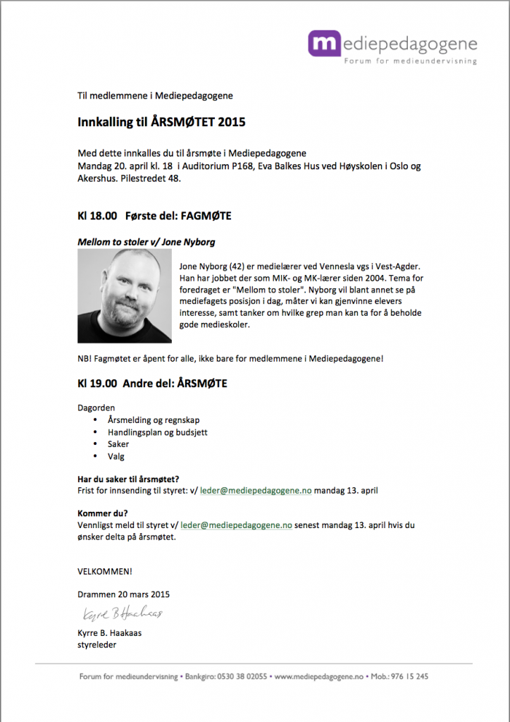 innkalling årsmøte